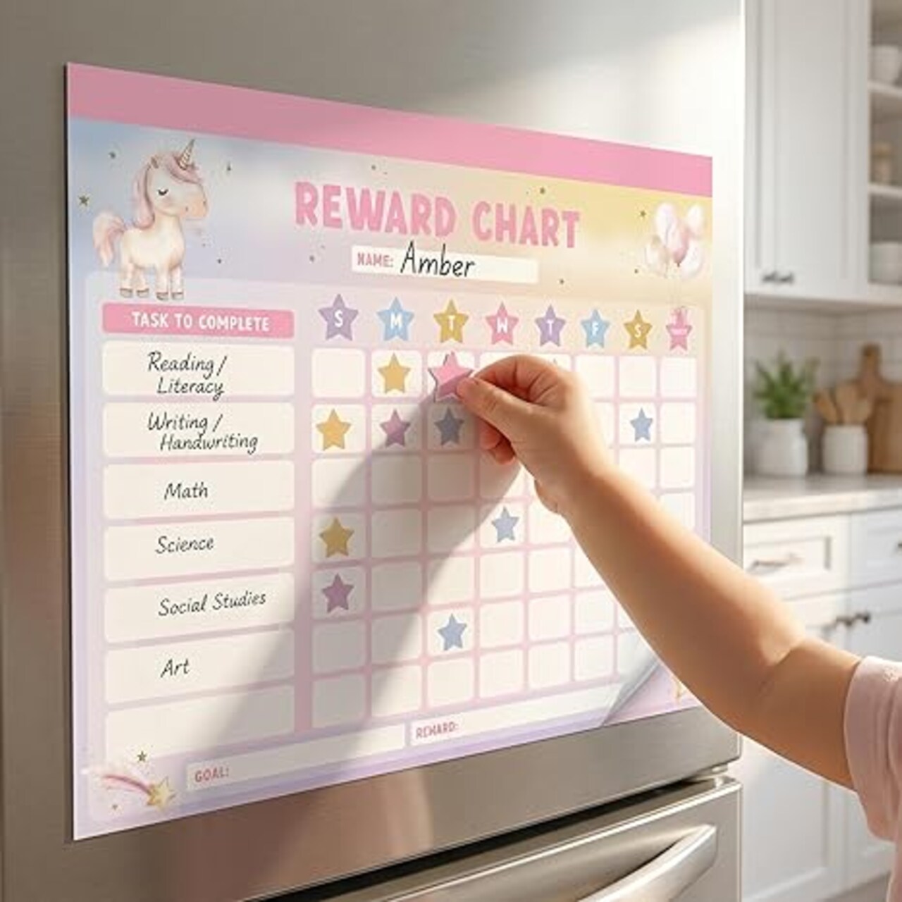 Fun Magnetic Reward Chart for Kids at Home – Motivational Easy to Use Chore Chart w Stickers Encourages Good Habits – Unicorn Behavior & Responsibility Chart for Girls Creates a Fun Daily Routine